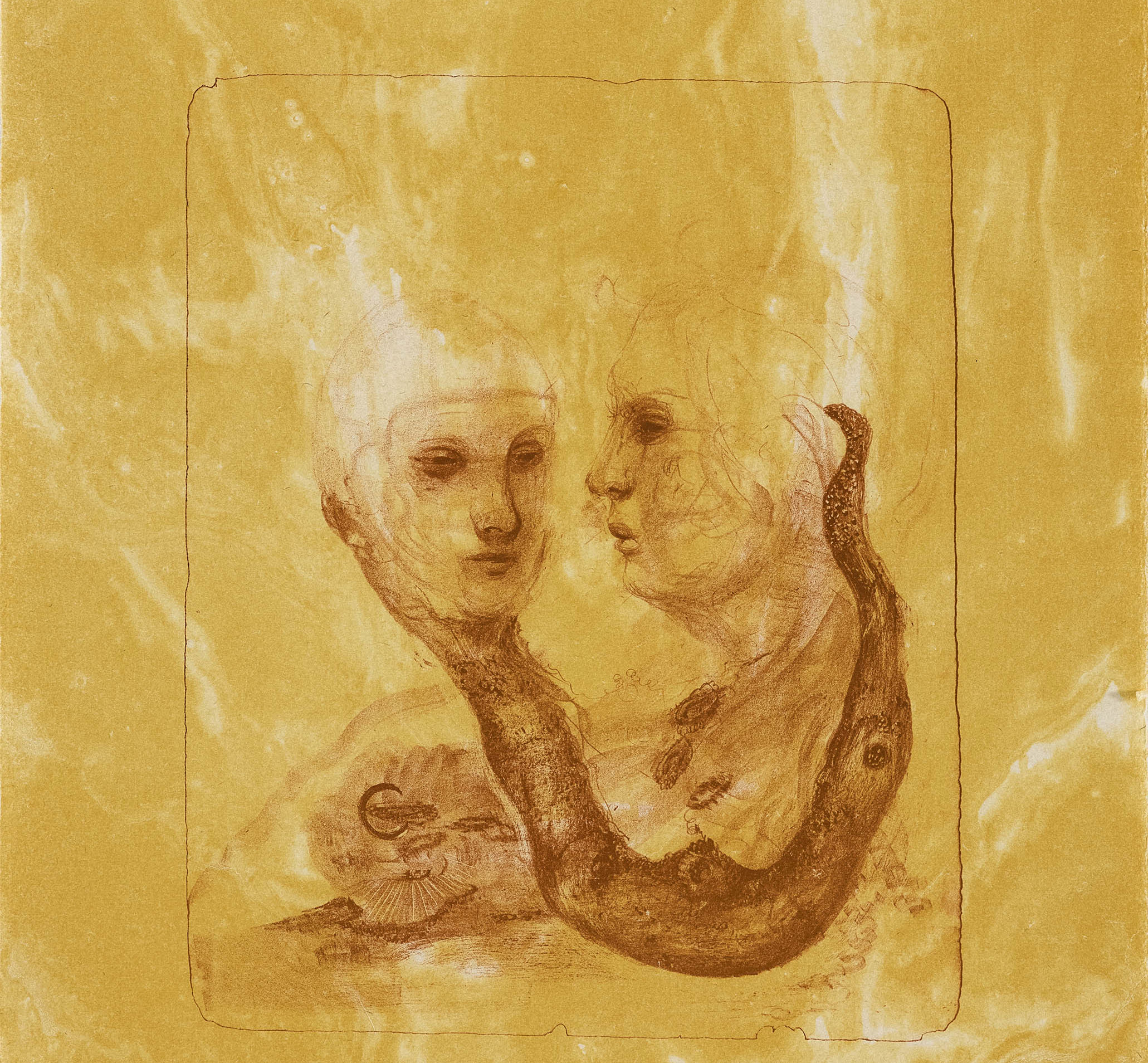 Kunstværk: gult med ansigter