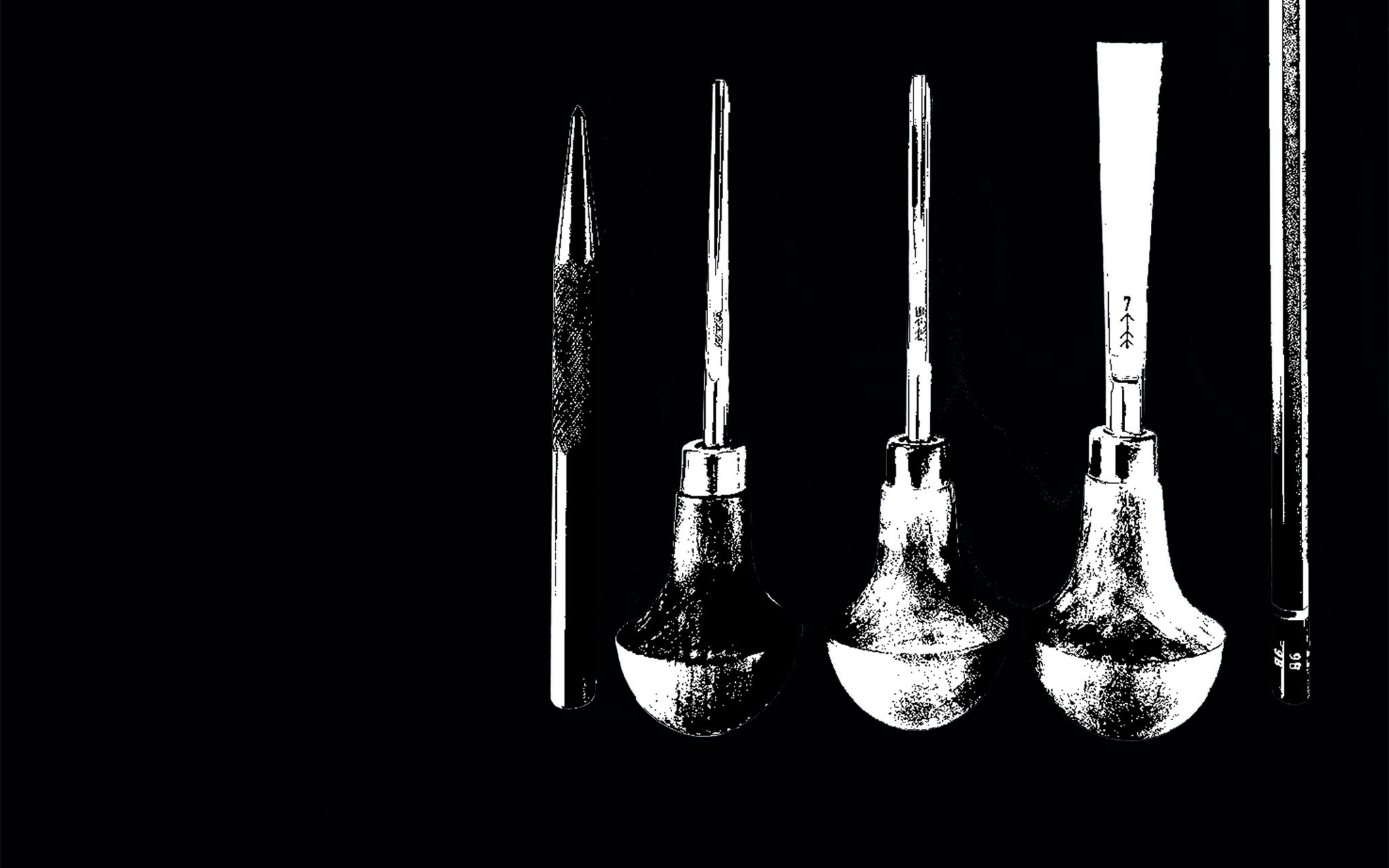 Redskaber til grafisk kunst. Sort-hvid foto